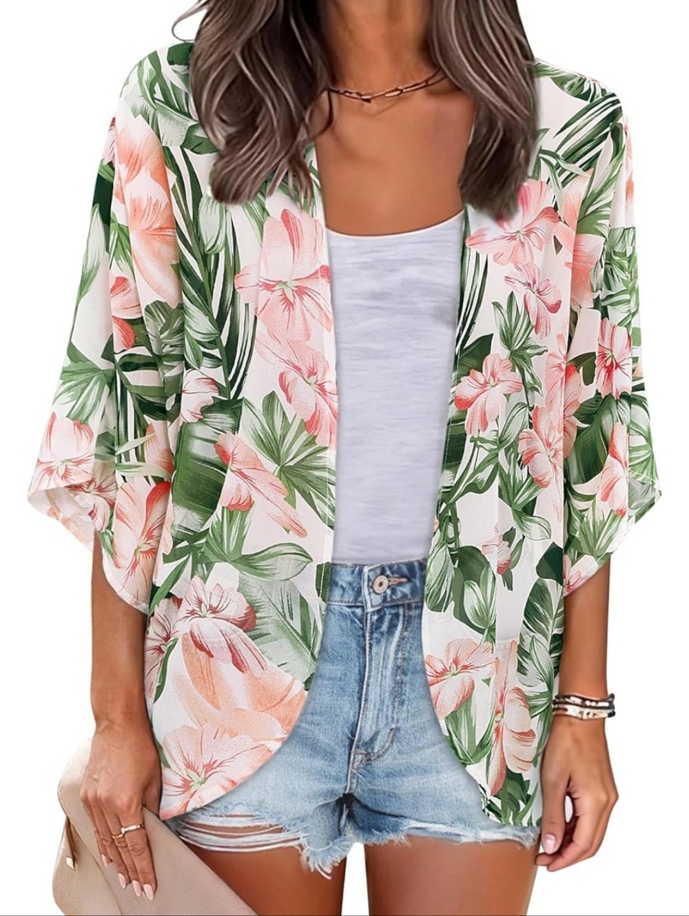 Sheer Tropical Floral Top - Peach & Green